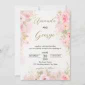 Invitation Élégant mariage Rose (Devant)