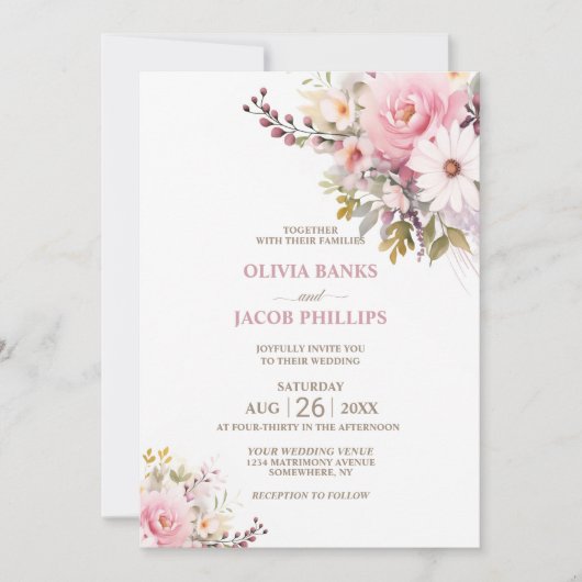 Invitation Élégant Mariage rose (Devant)