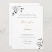 Invitation Élégant Mariage Rose à main noire et blanche (Devant / Derrière)