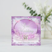 Invitation Elégant Mariage Rose Anneaux Lilac Papillon (Debout devant)