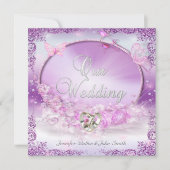 Invitation Elégant Mariage Rose Anneaux Lilac Papillon (Devant)
