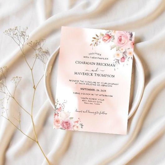 Invitation Élégant Mariage rose de fond floral