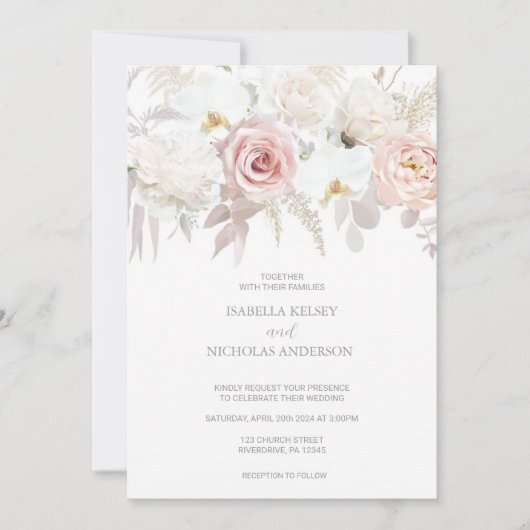 Invitation Elégant mariage rose et blanc Fleur invite (Devant)