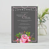 Invitation Élégant Mariage rose et gris charbon de bois (Debout devant)