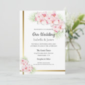 Invitation Élégant Mariage rose et or (Debout devant)