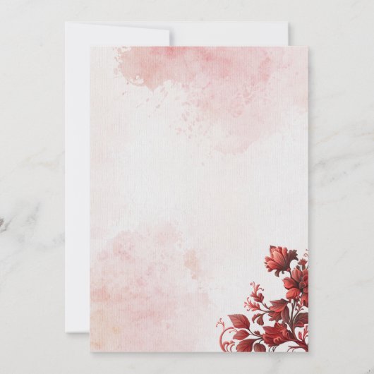 Invitation Élégant Mariage rose et rouge (Dos)
