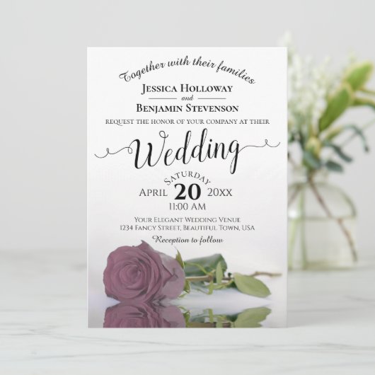 Invitation Élégant Mariage Rose long Stemmed Dusty Rose Mauve (Debout devant)