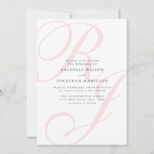 Invitation Élégant Mariage rose Monogramme minimal (Devant)