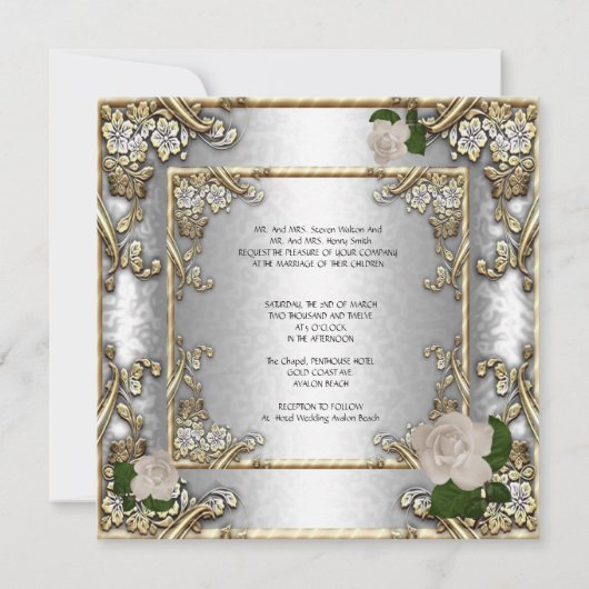 Invitation Elégant mariage Rose or argent blanc (Dos)