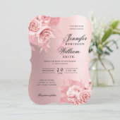 Invitation Elégant mariage Rose Or Floral & Foil (Debout devant)
