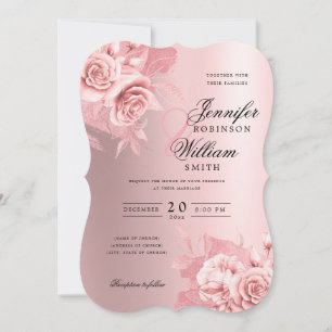 Invitation Elégant mariage Rose Or Floral & Foil