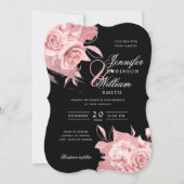 Invitation Elégant mariage Rose Or Floral & Foil Noir (Devant)