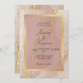 Invitation Elégant mariage rose or marbre (Devant / Derrière)