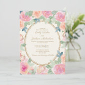 Invitation Elégant Mariage rose Peach Aquarelle Floral Or (Debout devant)