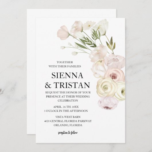 Invitation Élégant Mariage rose Peony (Devant / Derrière)