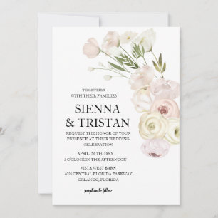 Invitation Élégant Mariage rose Peony