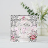 Invitation Elégant Mariage Rose Rose Argent Blanc (Debout devant)