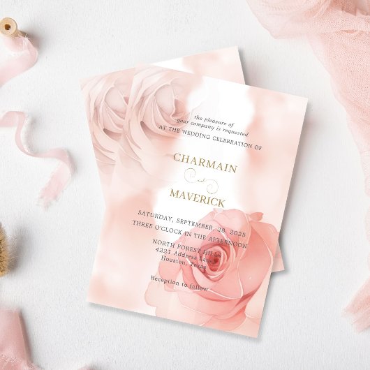 Invitation Élégant Mariage rose rose pâle