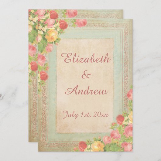 Invitation Élégant Mariage Rose Vintage (Devant / Derrière)
