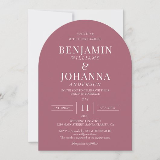 Invitation Élégant Mariage Rosewood Pink Arch (Devant)