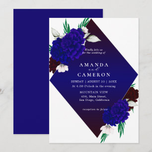Invitation Élégant Mariage Rouge Bourgogne Bleu Marine "MARIG