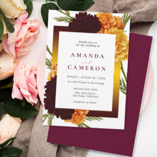 Invitation Elégant Mariage rouge Bourgogne "MARIGOLD"