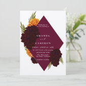 Invitation Elégant Mariage rouge Bourgogne "MARIGOLD" (Debout devant)