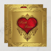 Invitation Élégant Mariage rouge et or (Devant / Derrière)