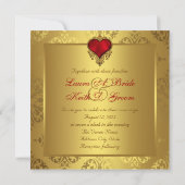 Invitation Élégant Mariage rouge et or (Dos)