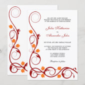 Invitation Élégant Mariage rouge et orange (Devant / Derrière)