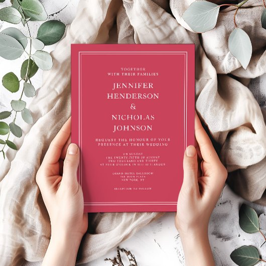 Invitation Élégant Mariage rouge magenta formel