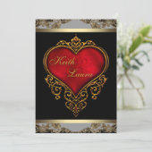 Invitation Élégant Mariage rouge noir et or (Debout devant)