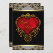 Invitation Élégant Mariage rouge noir et or (Devant / Derrière)