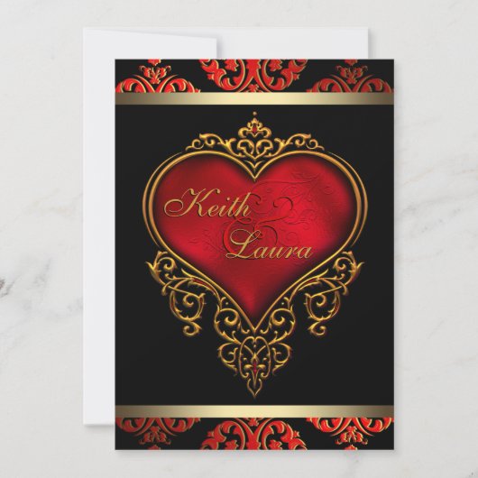 Invitation Élégant Mariage rouge noir et or (Devant)