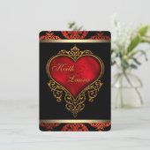 Invitation Élégant Mariage rouge noir et or (Debout devant)