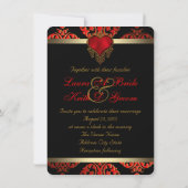 Invitation Élégant Mariage rouge noir et or (Dos)