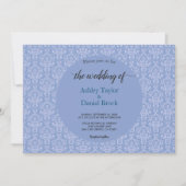 Invitation Élégant Mariage Royal Bleu Damassé Écriture Classi (Devant)