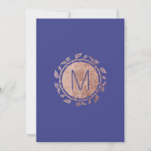 Invitation Élégant Mariage Royal Blue Rose Gold Floral (Dos)