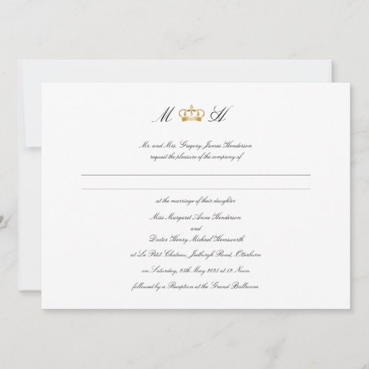 Invitation Élégant Mariage royal de la Couronne (Devant)