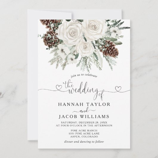 Invitation Elégant Mariage RSVP Code QR de pin d'hiver (Devant)