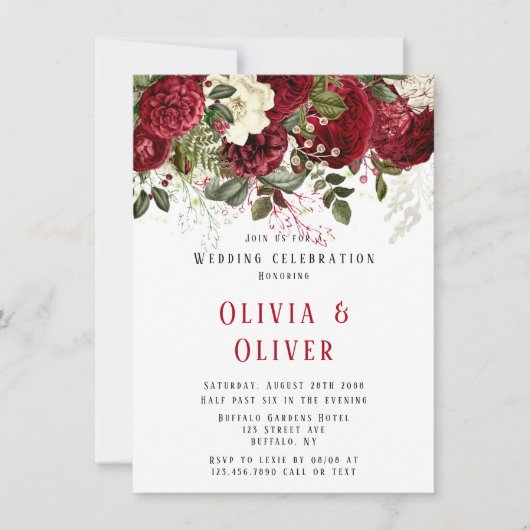 Invitation Élégant Mariage Ruby Red Peonies (Devant)