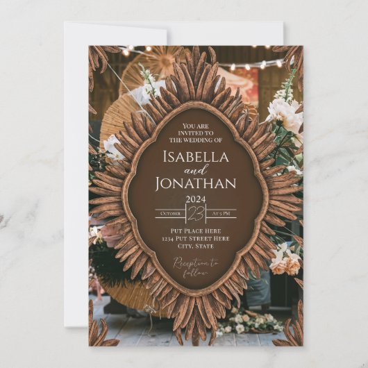 Invitation Élégant Mariage rustique en bois (Devant)