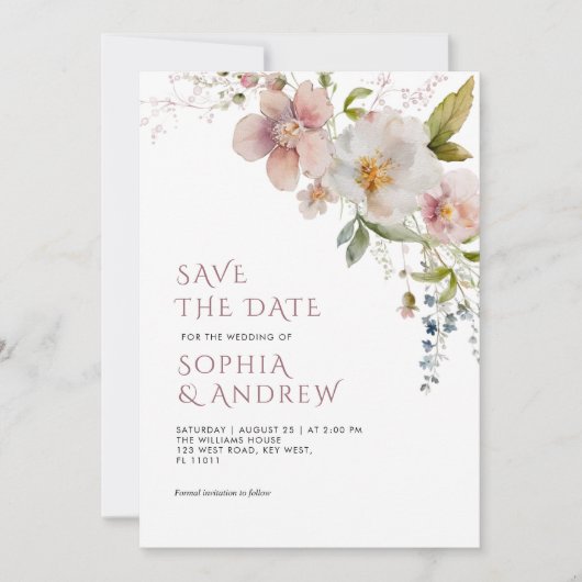 Invitation Elégant mariage rustique Fleur sauvage Enregistrer (Devant)