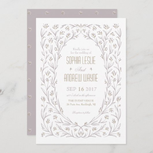 Invitation Élégant mariage rustique lilas violet fleuri (Devant / Derrière)