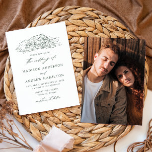 Invitation Élégant Mariage Rustique Photo de Grange Verte