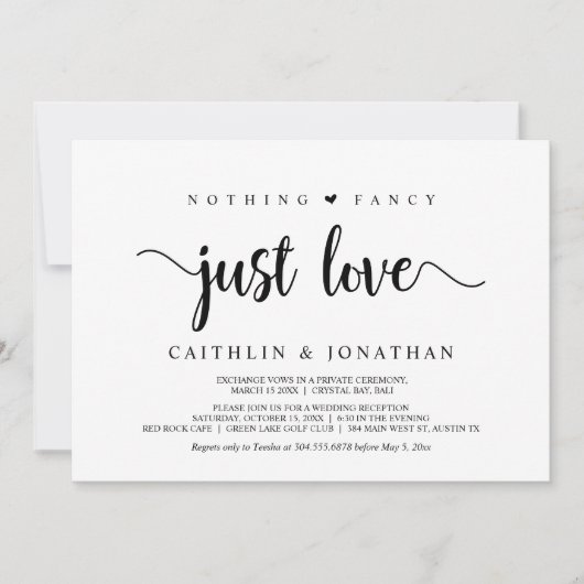 Invitation Élégant Mariage Rustique, Rien de Fantaisiste Just (Devant)