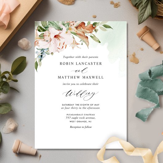 Invitation Élégant Mariage Sage Green et Earth Blooms