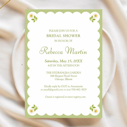 Invitation Élégant Mariage Sage Vert Daisy Simple Chic