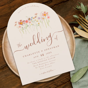 Invitation Élégant mariage sauvage boho beige terracotta
