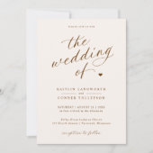 Invitation Élégant Mariage Script Brun & Crème Tout en Un (Devant)